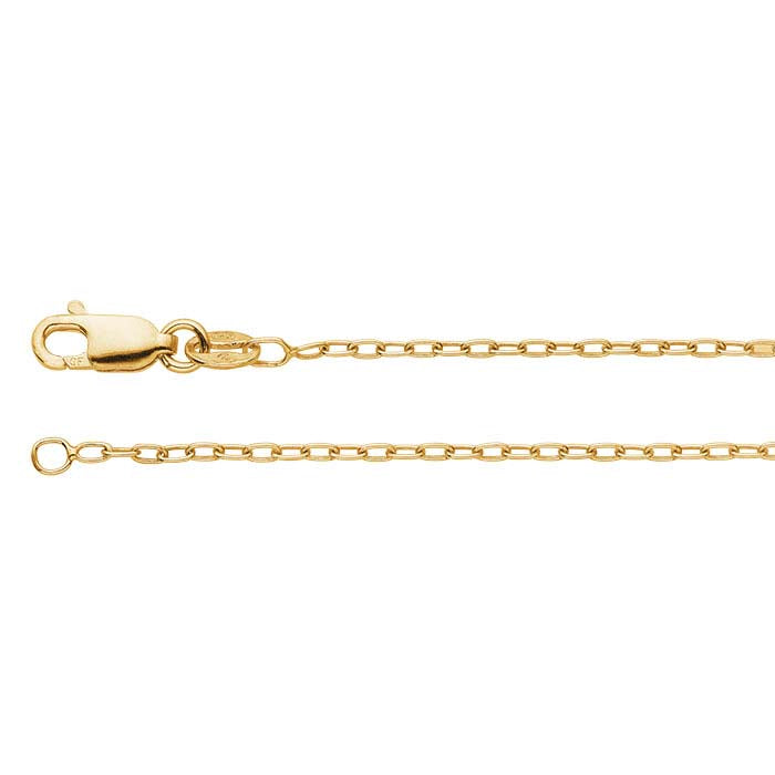 Cadena de cable ovalada de 1.5 mm chapada en oro amarillo 14/20