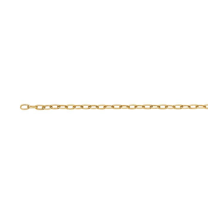 Cadena de cable ovalada de 1.5 mm chapada en oro amarillo 14/20, por pie