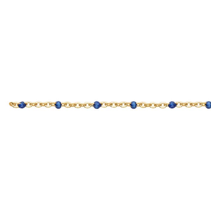 14/20 Yellow Gold-Filled 1.65mm Cable Chain with Blue Enameled Beads, By the Foot