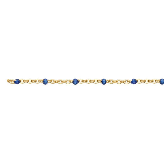 14/20 Yellow Gold-Filled 1.65mm Cable Chain with Blue Enameled Beads, By the Foot