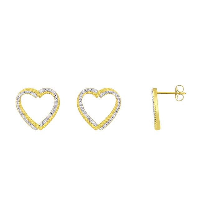 14K Yellow Gold Diamond-Set Heart Post Earrings