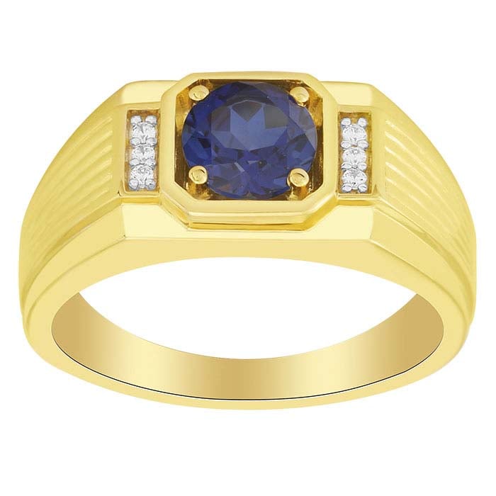 14K Yellow Gold Diamond- & Lab-Grown Sapphire-Set RIng