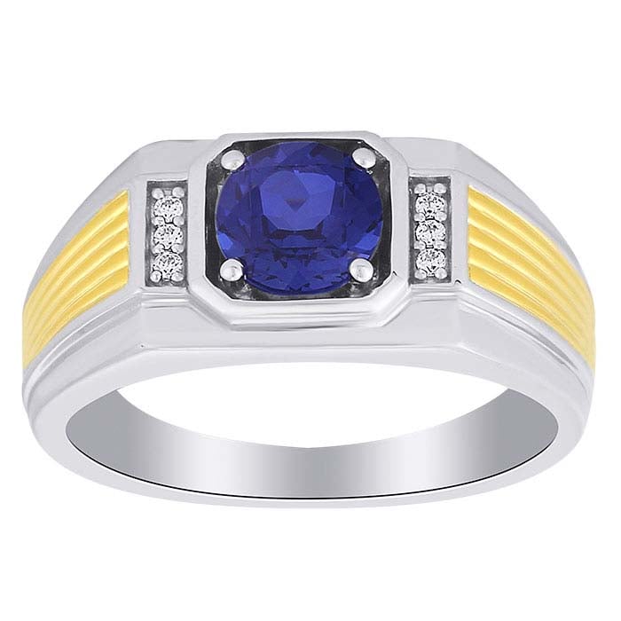 14K White Gold Diamond- & Lab-Grown Sapphire-Set RIng