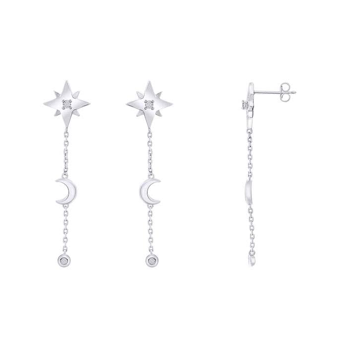 Lab-Grown Diamond-Set Moon & Star Drop Post Earrings