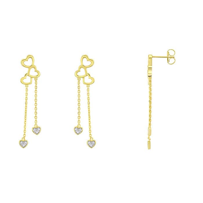 Lab-Grown Diamond-Set Heart Drop Post Earrings