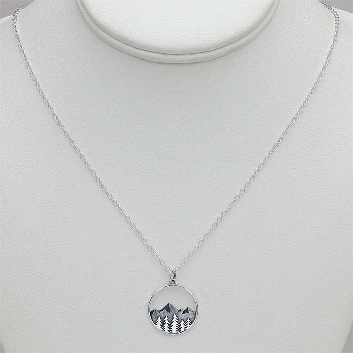 Sterling Silver Tree and Mountain Necklace
