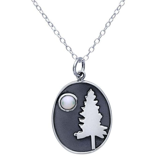 Sterling Silver Tree with Pearl Moon Necklace