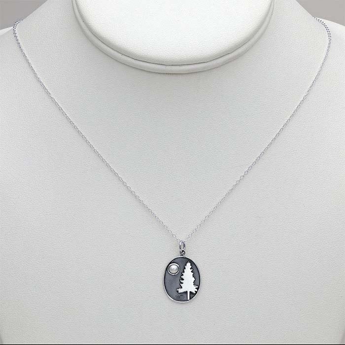 Sterling Silver Tree with Pearl Moon Necklace