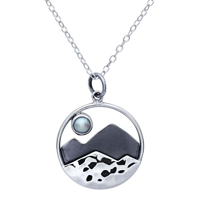 Sterling Silver Mountain with Pearl Moon Necklace