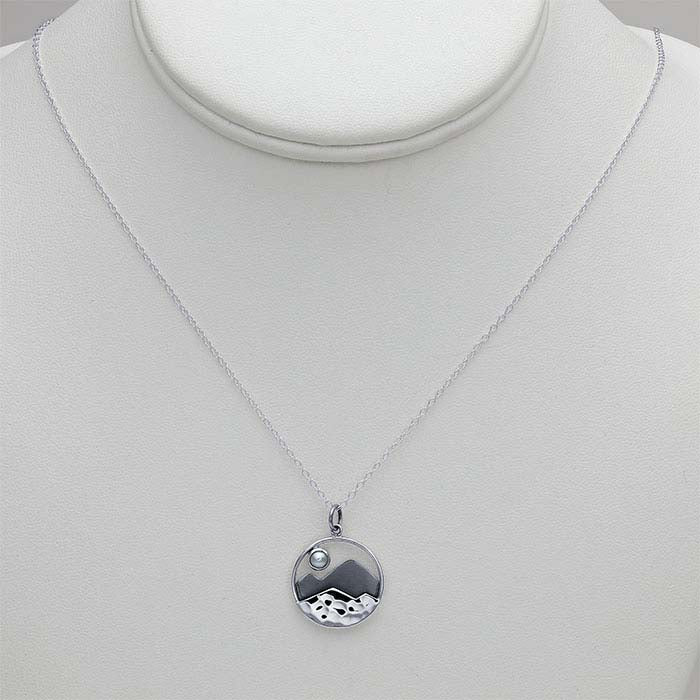 Sterling Silver Mountain with Pearl Moon Necklace
