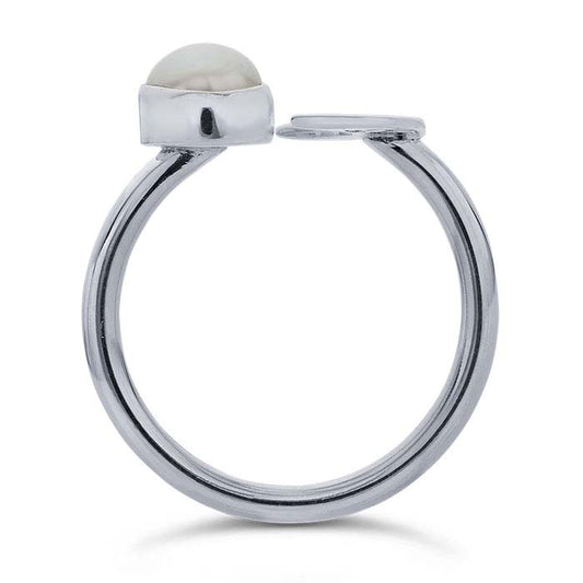 Sterling Silver Pearl & Crescent Moon Ring, Adjustable