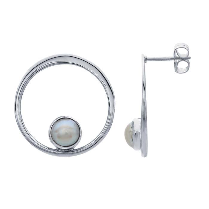 Sterling Silver Circle with Pearl Post Earring