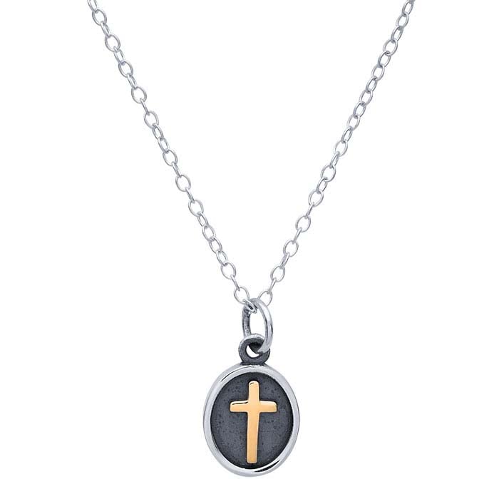 Sterling Silver Bronze Cross in Shadow Box Necklace
