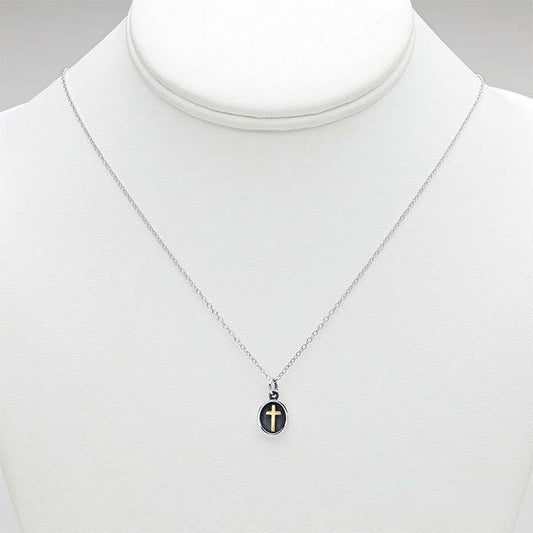 Sterling Silver Bronze Cross in Shadow Box Necklace