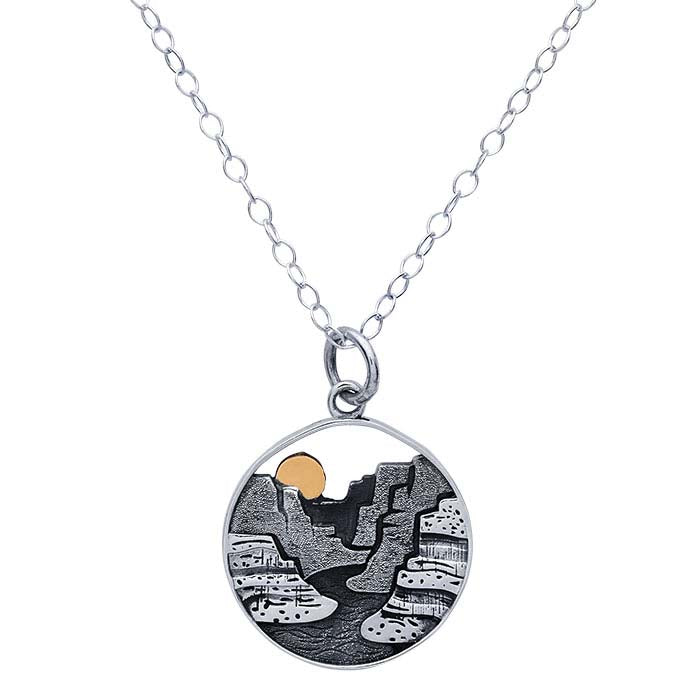 Sterling Silver Layered Canyon with Bronze Sun Necklace