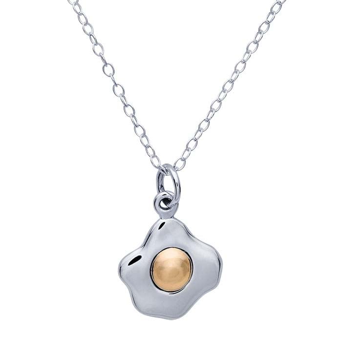 Sterling Silver Fried Egg with Bronze Yolk Necklace