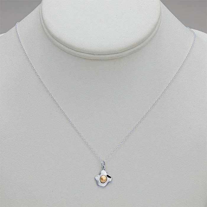 Sterling Silver Fried Egg with Bronze Yolk Necklace