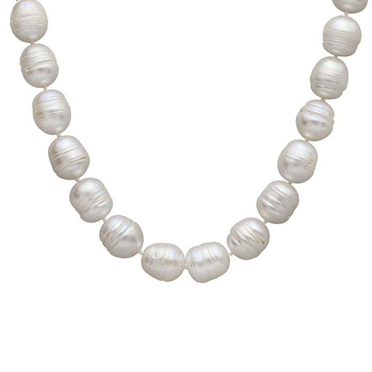 Cultured 10–13mm Ringed Barrel White Pearl Necklace