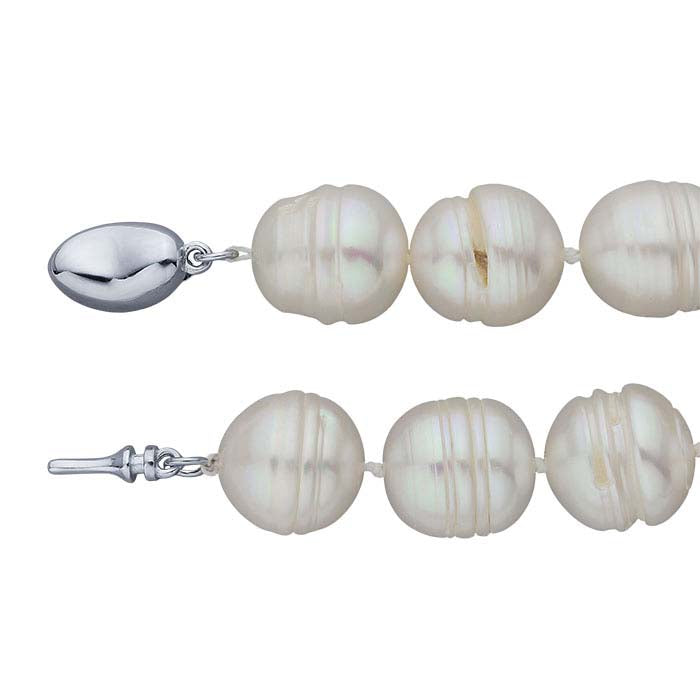 Cultured 10–13mm Ringed Barrel White Pearl Necklace