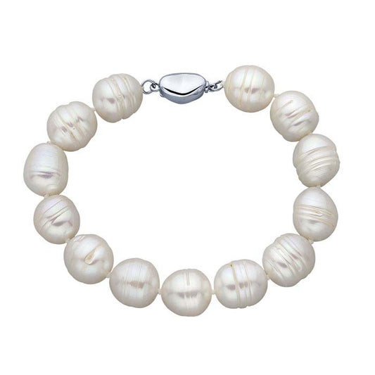 Cultured 10–13mm Ringed Barrel White Pearl Bracelet
