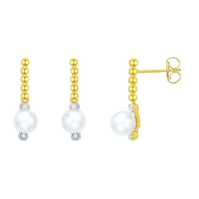 Lab-Grown Diamond-Set & Pearl Drop Post Earrings