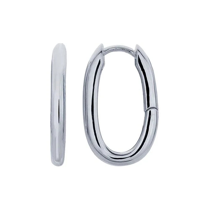 Sterling Silver Oval Huggie Hoop Earrings