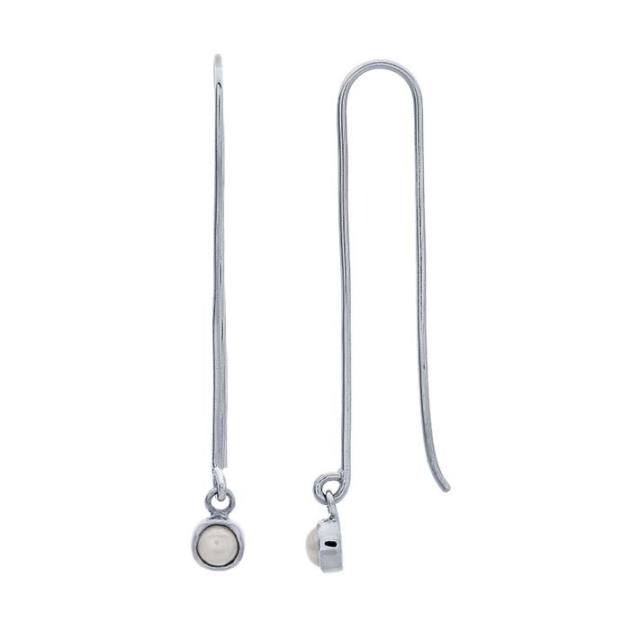 Sterling Silver Long Arch Earrings with Pearl-Set Drop