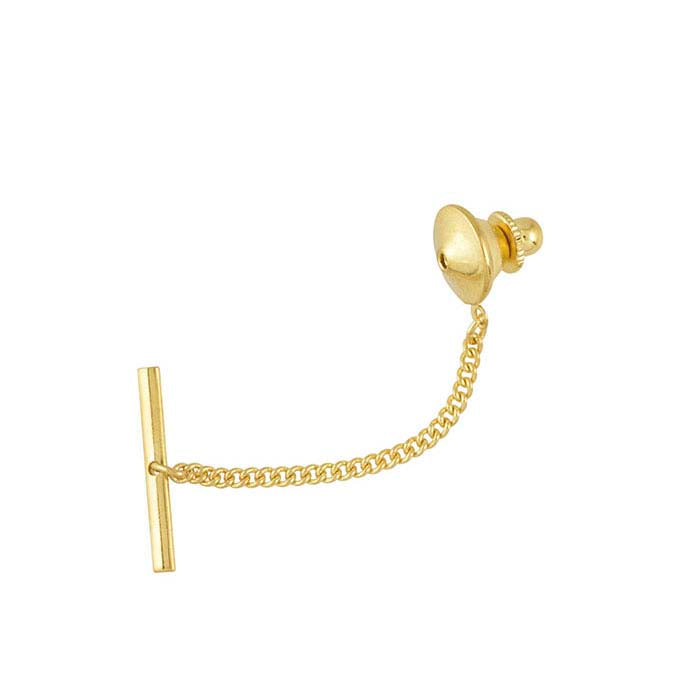 Brass Yellow-Plated Tie Tac Clutch with Bar and Chain