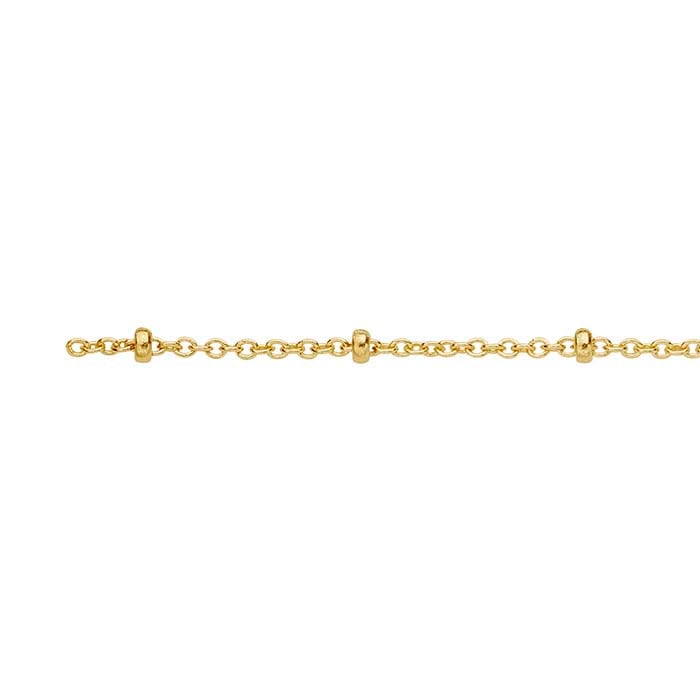 Messing guldbelagt 1,3 mm kabelkæde med 2 mm perler, 6,1 m spoler