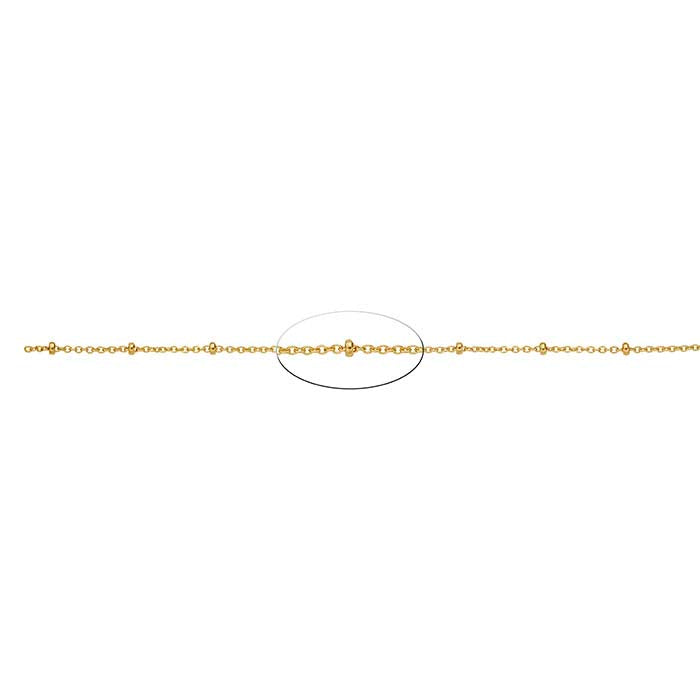 Messing guldbelagt 1,3 mm kabelkæde med 2 mm perler, 6,1 m spoler
