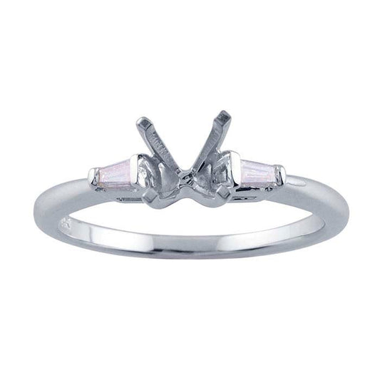 14K White Gold Diamond Baguette Accent 5.8mm Round Engagement Ring Mounting