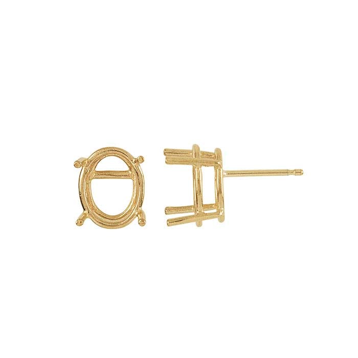 14K Yellow Gold Oval Basket Post Earring Mounting