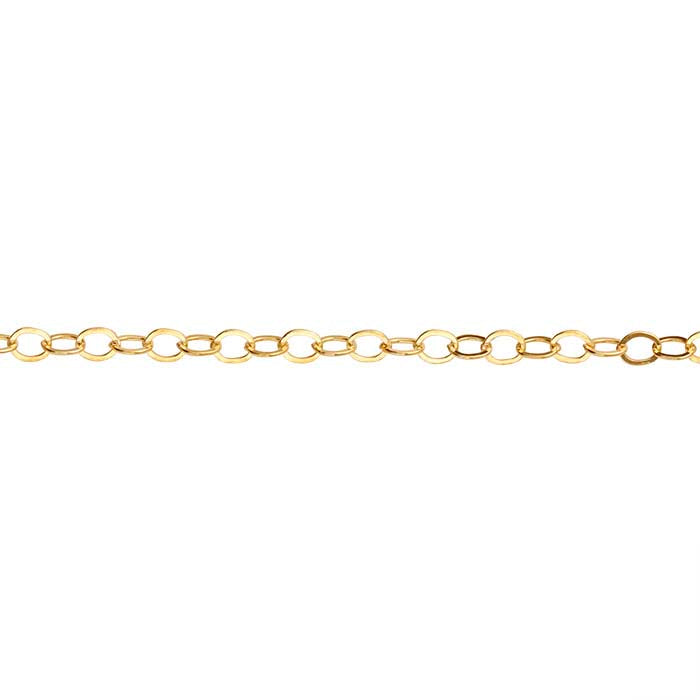 14/20 Guldfyldt 1,5 mm flad oval kabelkæde, pr. fod
