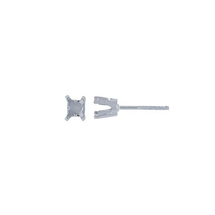 14K White Gold 4mm Round Pre-Notched Threaded Post Earring Mounting