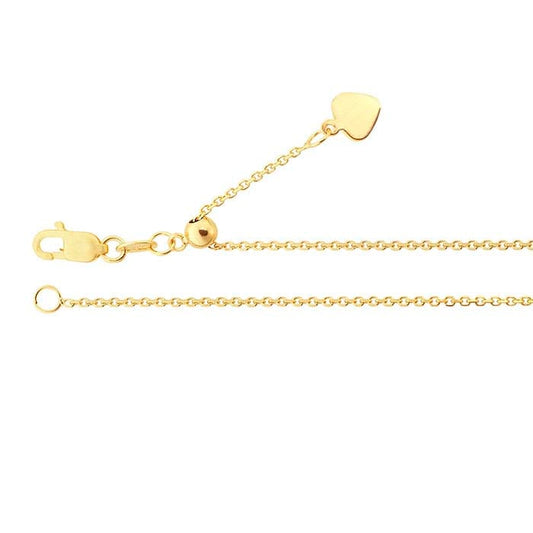 14K Gult Guld 1mm Fasetterad Oval Kabelkedja, Justerbar