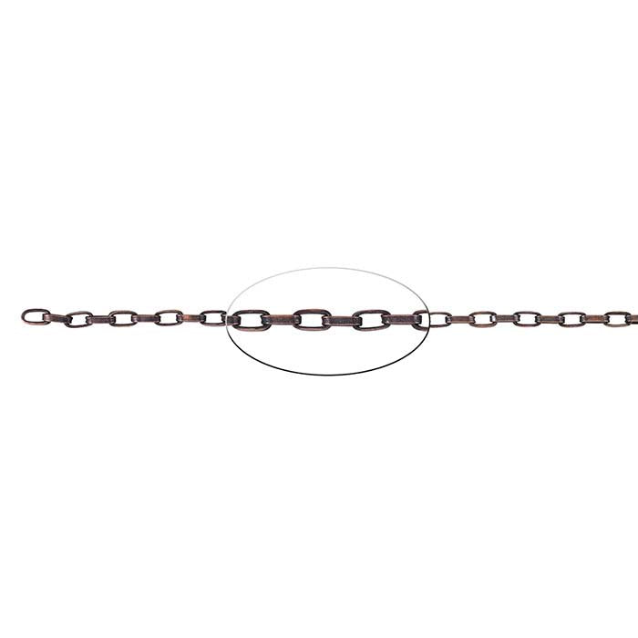 Steel Antique Copper-Finished 2.7mm Flat Oval Cable Chain, 6.1 m. Spool
