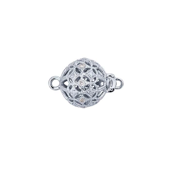 14K White Gold 15.1 x 10mm Diamond-Accented Filigree Bead Safety Clasp