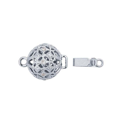14K White Gold 15.1 x 10mm Diamond-Accented Filigree Bead Safety Clasp