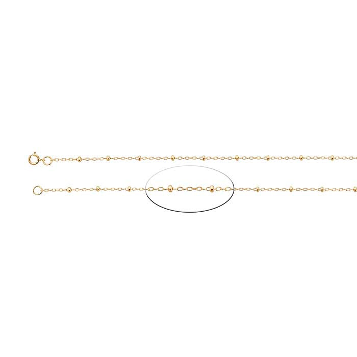14K Yellow Gold 1.2mm Oval Cable Chain with 2mm Roundel Beads