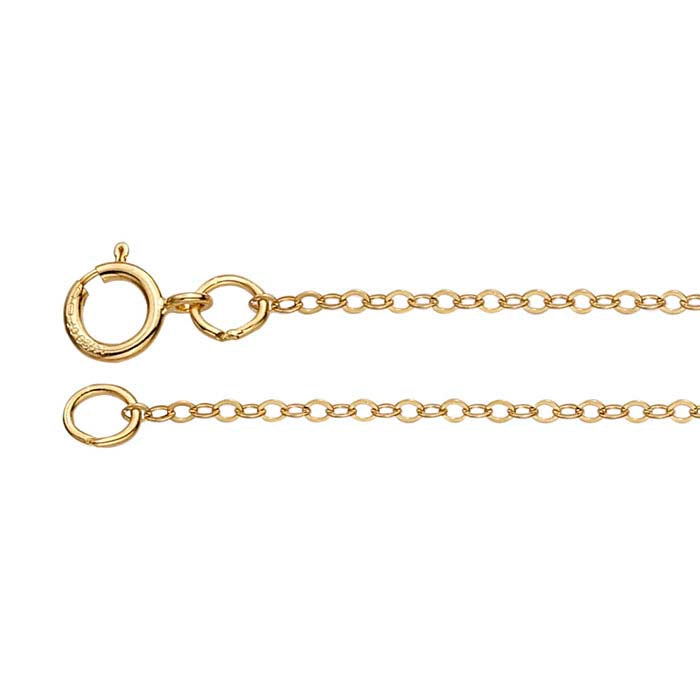 Cadena de cable ovalada plana ligera de 1.3 mm chapada en oro amarillo 14/20