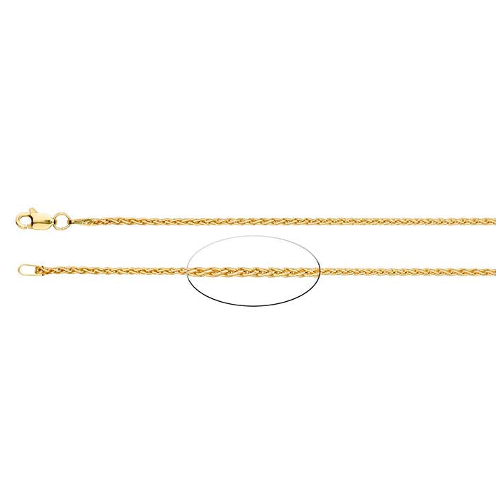 14K Yellow Gold 1.5mm Round Wheat Chain