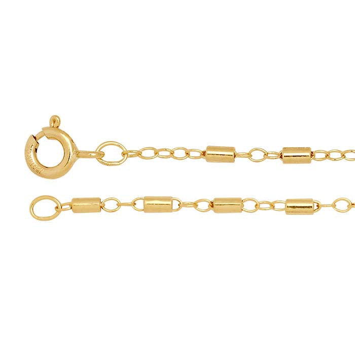 14/20 Yellow Gold-Filled 1.7mm Cable Chain Bracelet with Tube Beads