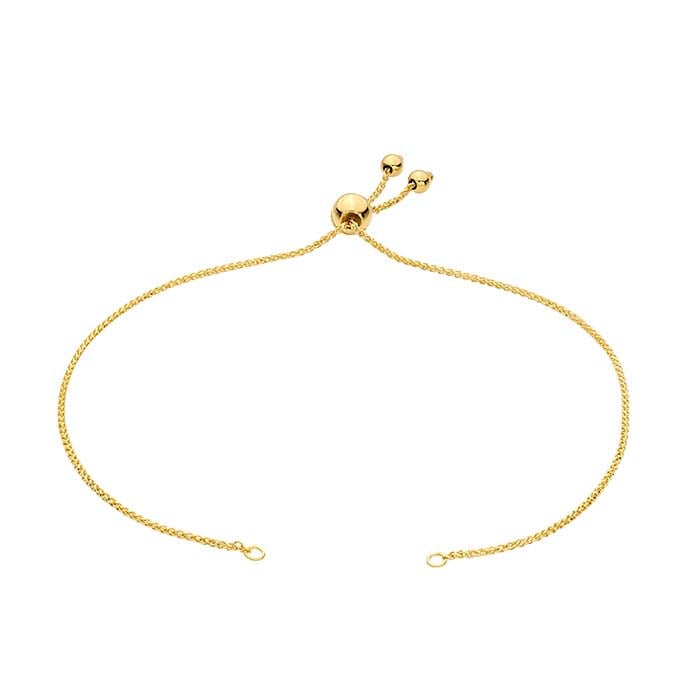 14K Yellow Gold 1mm Diamond-Cut Wheat Chain Bracelet Component, Adjustable