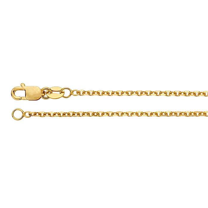 14K Gult Guld 1,5 mm Avfasad Oval Kabelkedja