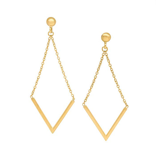 14K Yellow Gold Half-Ball Post Earrings with "V" Chain Dangle