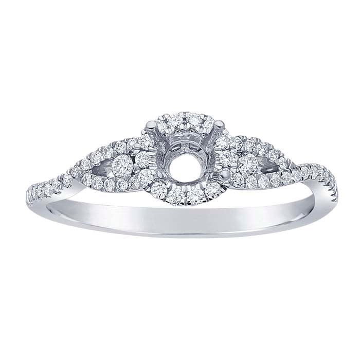 14K White Gold 4mm Round Semi-Mount Halo Engagement Ring Mounting