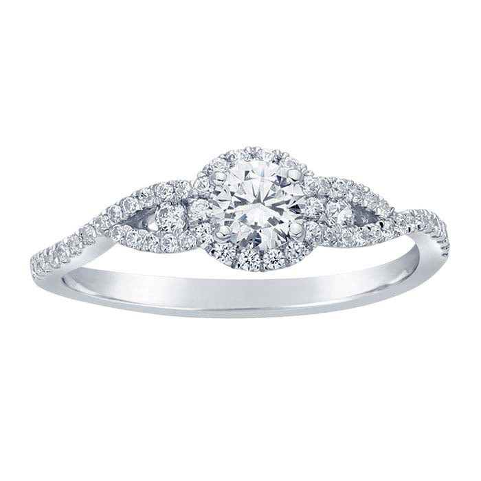 14K White Gold 4mm Round Semi-Mount Halo Engagement Ring Mounting