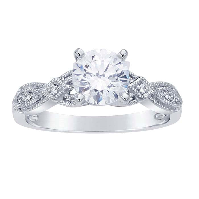 14K White Gold Art Deco 6.5mm Round Semi-Mount Engagement Ring Mounting