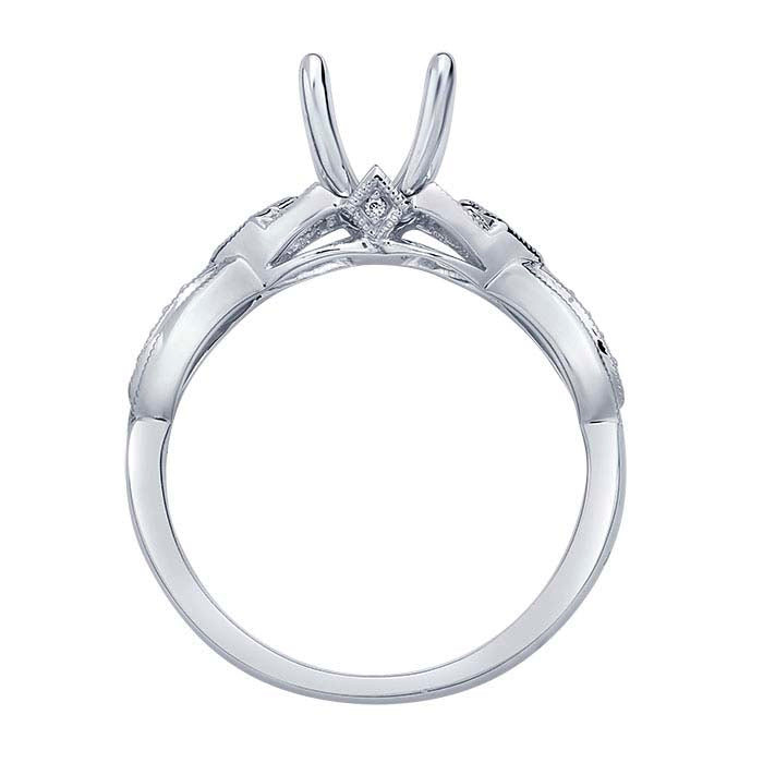14K White Gold Art Deco 6.5mm Round Semi-Mount Engagement Ring Mounting