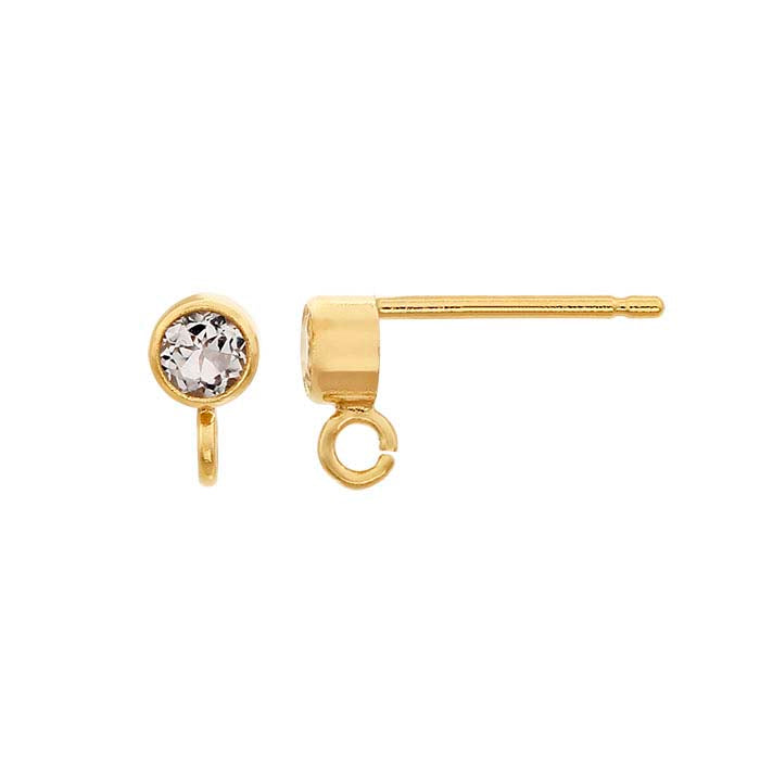 14/20 Yellow Gold-Filled White Topaz-Set Post Earring with Open Ring